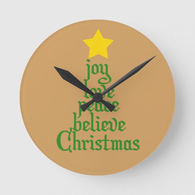 Joy, Love, Peace, Believe, Christmas Round Clock (Front)