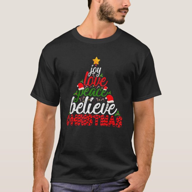 Joy Love Peace Believe Christmas Santa PJ Costume T-Shirt (Front)