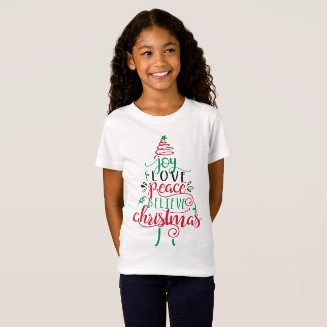 Joy Love Peace Believe Christmas T-Shirt (Front Full)