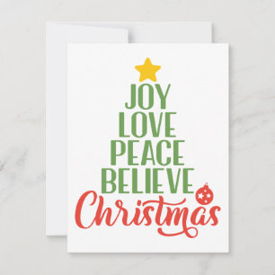 Joy, Love, Peace, Believe, Christmas Tree Coffee M Holiday Card