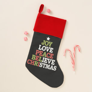 Joy Love Peace Believe Christmas Tree Family Christmas Stocking