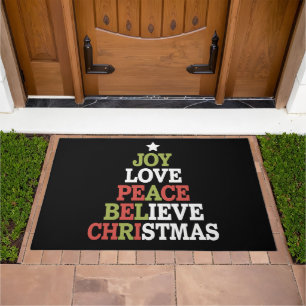 Joy Love Peace Believe Christmas Tree Family Doormat