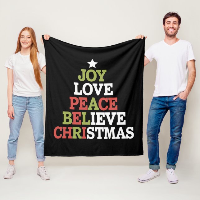 Joy Love Peace Believe Christmas Tree Family  Fleece Blanket (In Situ)