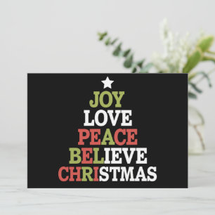 Joy Love Peace Believe Christmas Tree Family Holiday Card