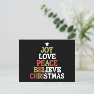 Joy Love Peace Believe Christmas Tree Family Holiday Postcard