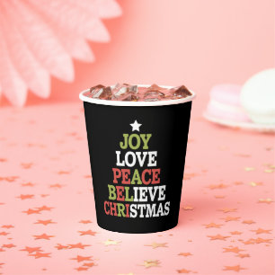 Joy Love Peace Believe Christmas Tree Family Paper Cups