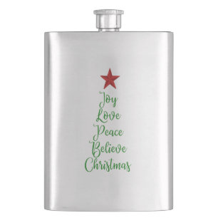Joy Love Peace Believe Christmas Tree with Red Flask