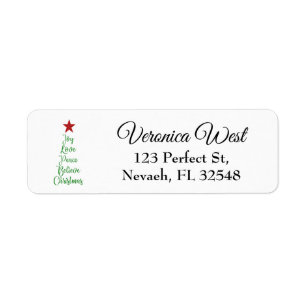 Joy Love Peace Believe Christmas Tree with Red Label