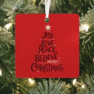 Joy Love Peace Believe Merry Christmas Tree Xmas Metal Ornament