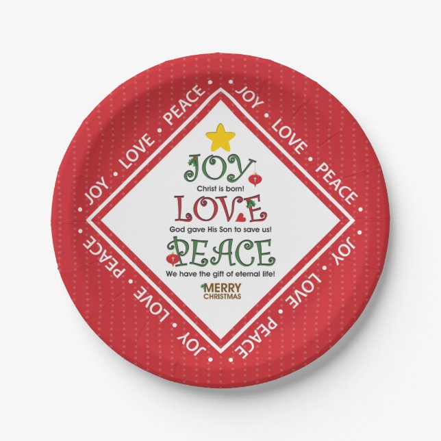Joy Love Peace Christian Christmas Paper Plates (Front)