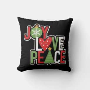 Joy Love Peace Christmas Festive Holiday Cute Fun Throw Pillow