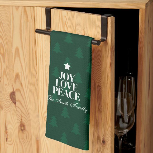Joy Love Peace Christmas Tree Green Pattern Kitchen Towel (Thirds Fold)