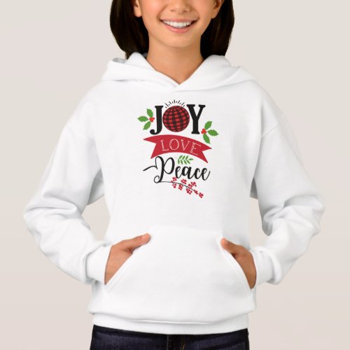 Joy Love Peace Christmas Xmas Mistletoe Leaves Hoodie