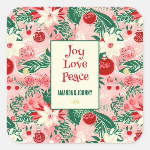 Joy Love Peace Colorful Floral Square Sticker