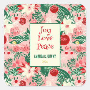 Joy Love Peace Colorful Floral Square Sticker