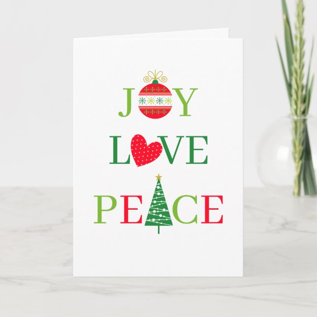 JOY, LOVE, PEACE Cute Christmas Card (Front)