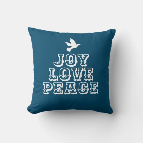 joy love peace dove white christmas tree blue throw pillow