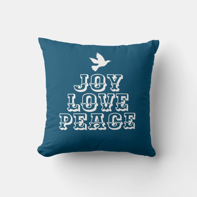 joy love peace dove white christmas tree blue throw pillow (Front)