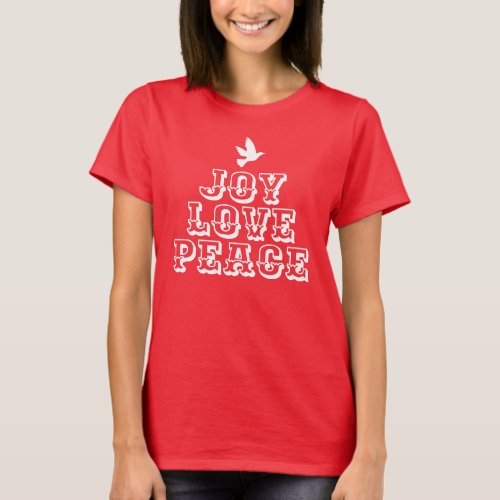 joy love peace dove white christmas tree slogan T_Shirt