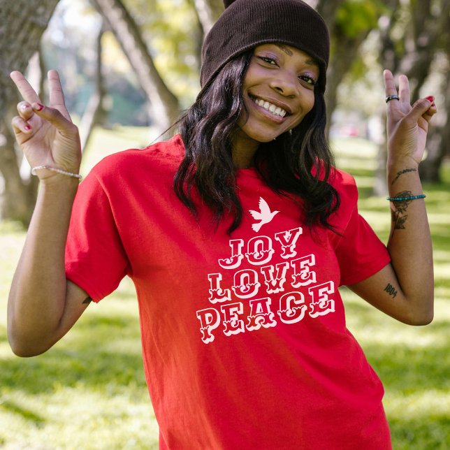 joy love peace dove white christmas tree slogan T-Shirt (Creator Uploaded)