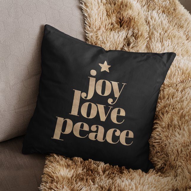 Joy Love Peace | Gold Elegant Minimalist Christmas Throw Pillow (Creator Uploaded)