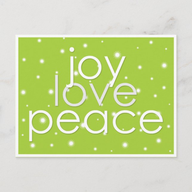 Joy Love Peace Green Holiday Postcard (Front)