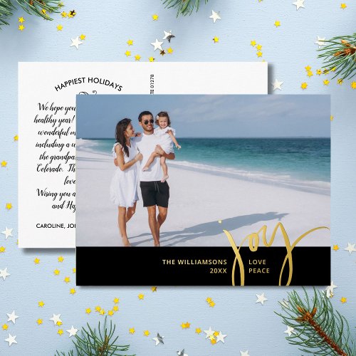  Joy Love Peace Large Photo Christmas Letter Black Foil Holiday Postcard