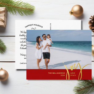  Joy Love Peace Large Photo Christmas Letter Red Foil Holiday Postcard