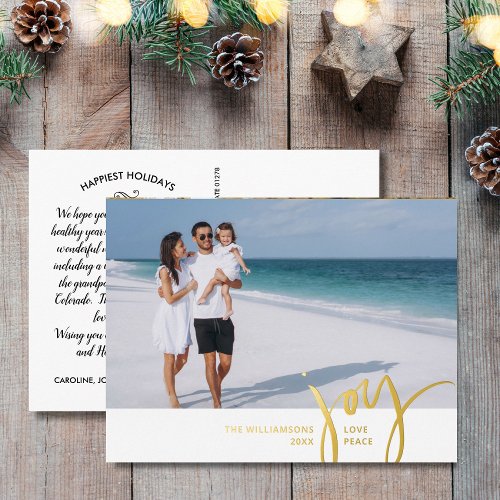  Joy Love Peace Large Photo Christmas Letter White Foil Holiday Postcard