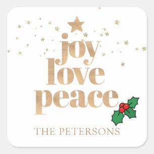Joy, Love, Peace Modern Simple Christmas Square Sticker