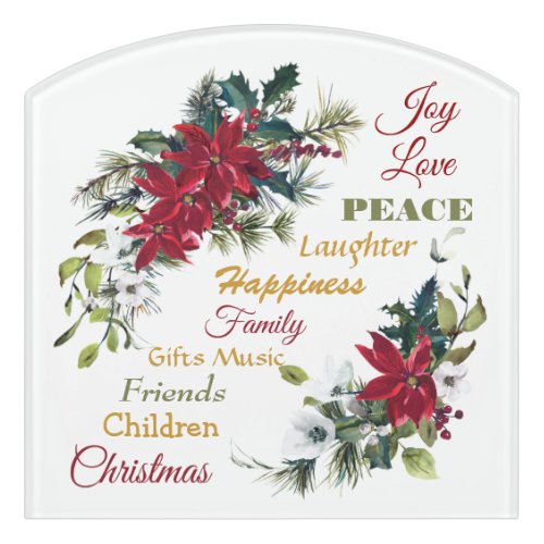 Joy Love Peace Poinsettia Christmas Door Sign