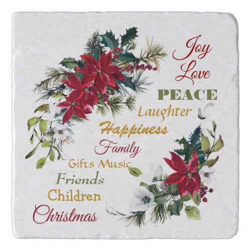 Joy Love Peace Poinsettia Christmas Trivet