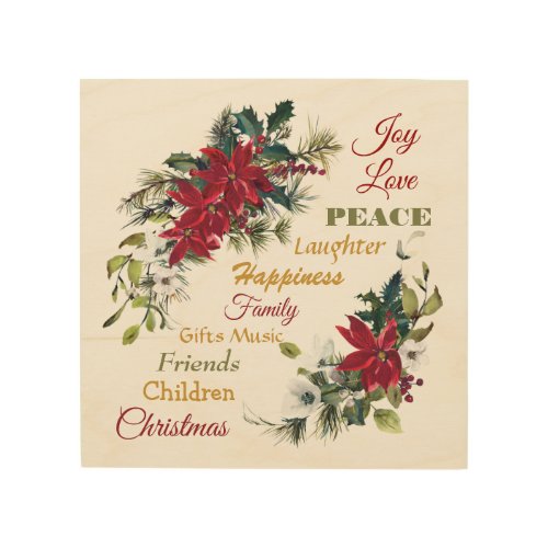 Joy Love Peace Poinsettia Christmas Wood Wall Art