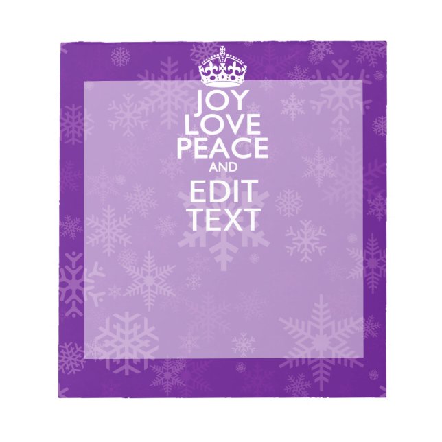 Joy Love Peace Purple Your Text Keep Calm Notepad (Front)