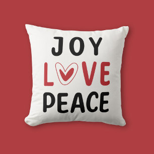 Joy Love Peace Red Heart Inspirational Throw Pillow