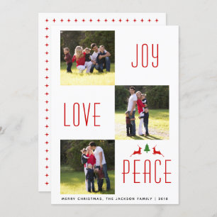 Joy Love Peace red, white Christmas photo card
