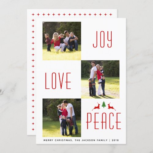 Joy Love Peace red white Christmas photo card