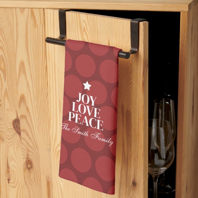 Joy Love Peace Round Dots Red Pattern Christmas Kitchen Towel (Thirds Fold)