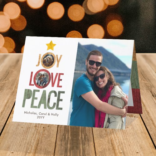 Joy Love Peace Rustic 3_Photo Christmas Tree Holiday Card