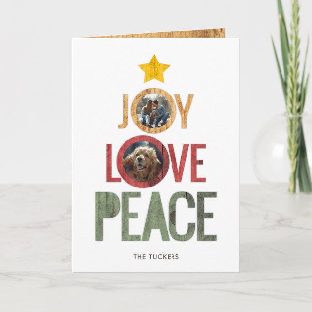 Joy Love Peace Rustic Photo Christmas Tree Holiday (Front)