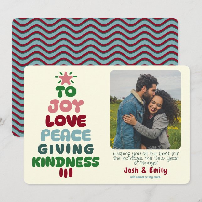Joy Love Peace Tree Photo Holiday Card (Front/Back)