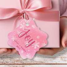 Joy Love Pink Snowflakes Christmas Holiday