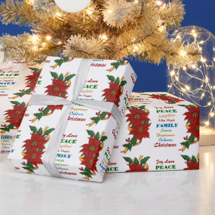 Joy Love Poinsettia Christmas Wrapping Paper