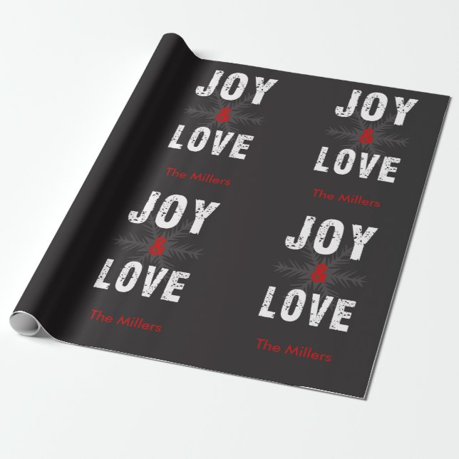 Joy & Love Script Christmas Holiday Custom Text Wrapping Paper (Unrolled)