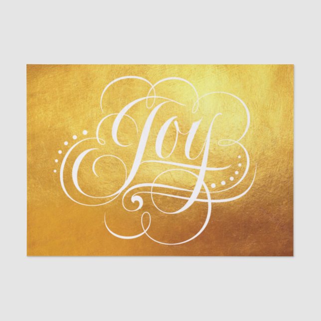 Joy - Luxurious Christmas Gold Faux Foil Big Tissue Paper (Front)