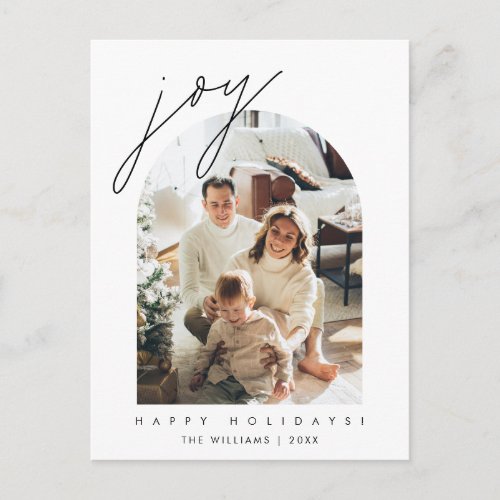 Joy Merry Christmas Family Photo Modern Layover Postcard