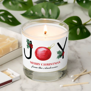 JOY Merry Christmas Watercolor Personalized Cute Scented Candle