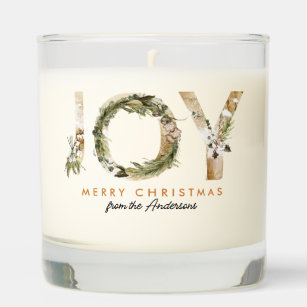 JOY Merry Christmas Watercolor Personalized Scented Candle