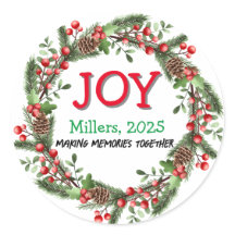 Joy Merry Christmas Wreath Family Name Red Xmas 