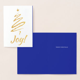 Joy! Merry Christmas Xmas Tree Blue Your Words Foil Card